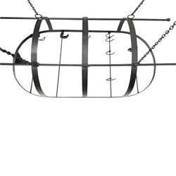 Wrought iron Kitchen hanging pot rack  L80cm and a brass milk pail 