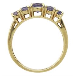 9ct gold five stone graduating oval tanzanite ring, hallmarked 