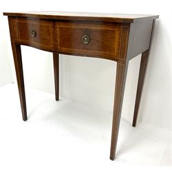 Georgian style inlaid mahogany side table, serpentine front two drawers, square taper supports 