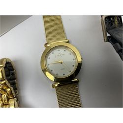 Two ladies Skagen wristwatches, to include 107SGSC and 107SGGD, both on stainless steel mesh straps, boxed, together with four other ladies wristwatches (6)