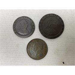 Approximately 90 grams of pre 1920 Great British silver coins, approximately 120 grams of pre 1947 Great British silver coins, George III cartwheel penny and twopence and George IV Irish 1823 penny 