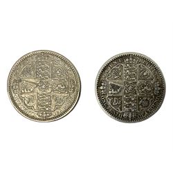 Two Queen Victoria 1849 'Godless' florin coins