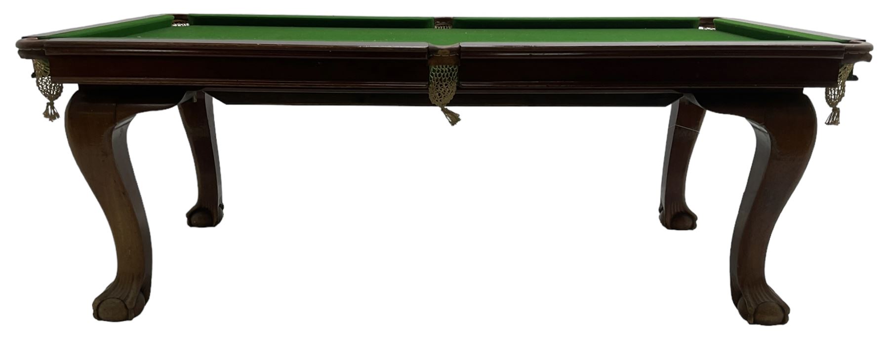 Riley - early 20th century mahogany snooker dining table, slate bed snooker table with dining leaves, on cabriole supports with ball and claw feet; together with accessories 