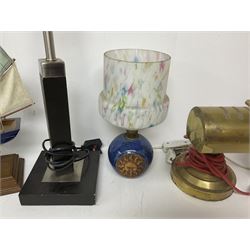 Collection of lamps to include brass desk light, model ship converted into a lamp etc