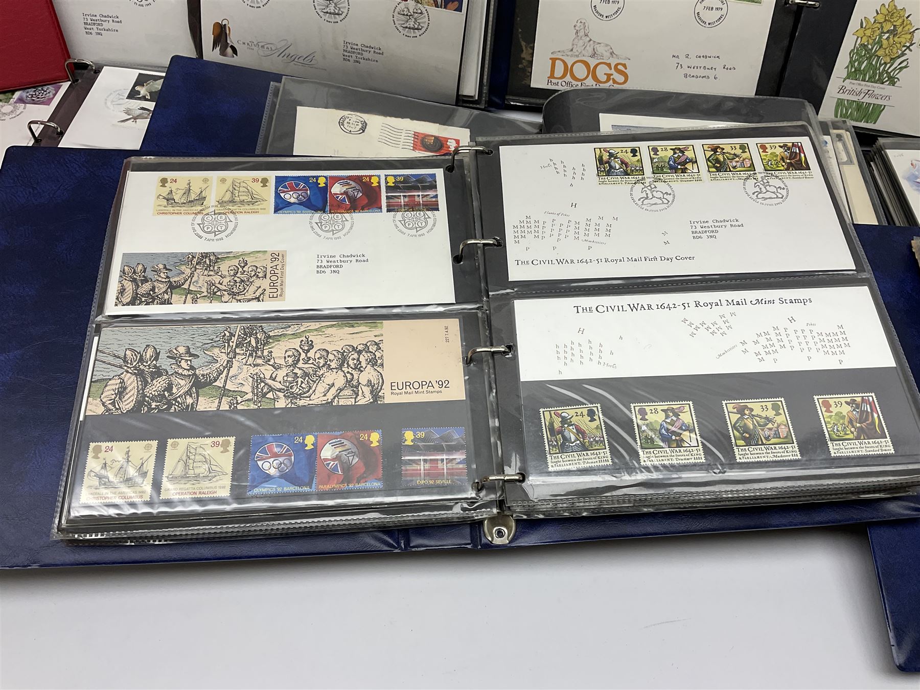 Mostly Great British first day covers, some with special postmarks, from the 1960s to the early 2000s and a small number of Queen Elizabeth II usable postage stamps, housed in eleven ring binder folders