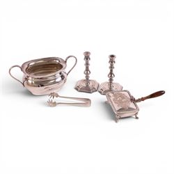 Four piece silver plated tea service, comprising teapot, hot water jug, milk jug and open ...