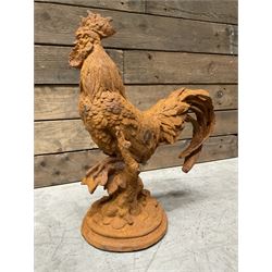 Small weathered cast iron garden cockerel