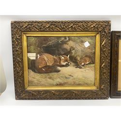 Three framed prints, two wildlife scenes and 'love is blind'