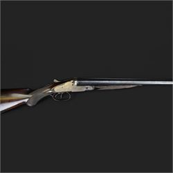 Carr Brothers of Huddersfield 12 bore side by side shotgun with engraved sidelock plates, trigger guard, underside, top plate, thumb lever and fences, chequered semi-pistol grip and horn tipped forend, vacant cartouche to the underside of the stock, double trigger and named 28 inch sleeved barrels choked ¾ and ½, overall length 113cm SHOTGUN CERTIFICATE REQUIRED