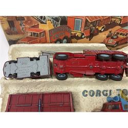 Corgi Chipperfields Circus Toys Gift Set No. 23 part-set in part-box comprising Smith’s ‘Karrier’ Van, International 6x6 truck, two Circus Animal Cages and Platform Trailer; accompanied by similar Corgi Major Chipperfield Circus Articulated Horsebox, and two Corgi Land Rovers