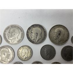 Three King George V silver halfcrown coins dated 1916, 1917, 1919, King Edward VII and Queen Victoria pre 1920 silver coins and other coinage