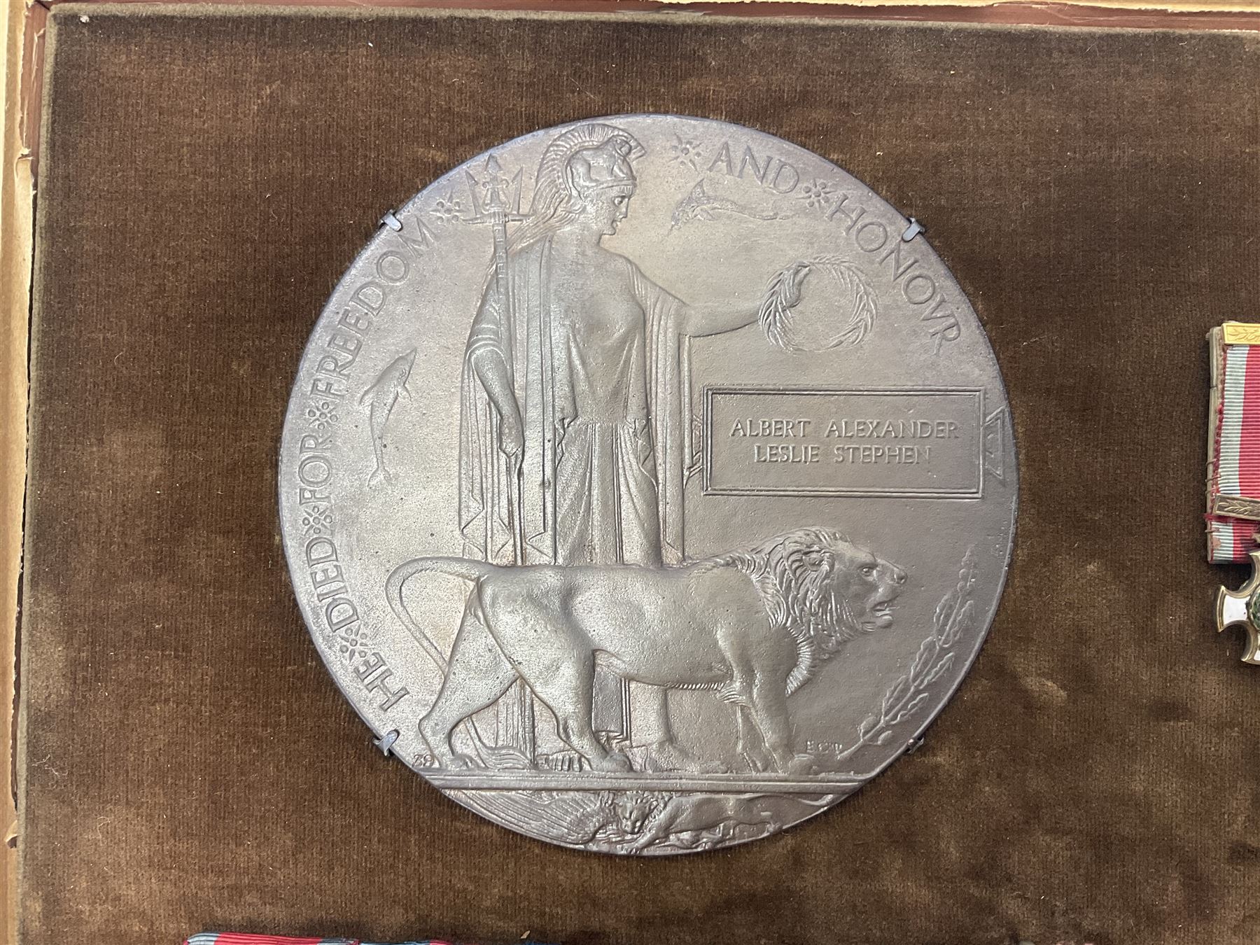 KIA (Ypres)  DSO group of eight Boer War/WW1 medals comprising Victorian DSO, Queens South Africa Medal with six clasps for Belmont, Modder River, Driefontein, Johannesburg, Diamond Hill and Belfast, Kings South Africa Medal with two clasps for South Africa 1901 and South Africa 1902, Turkish Liakat Medal, WW1 1914 Star with 5th Aug - 22nd Nov 1914 bar, British War Medal and Victory Medal and George V 1911 Coronation Medal, awarded to Lieutenant (later Captain) Albert Alexander Leslie Stephen Scots Guards; the group of six Boer War miniatures including additional Turkish Order of the Medjedie 3rd Class with rosette; all with ribbons and later mounted and framed with his bronze memorial plaque; together with Cecil Cutler (active 1886-1934) heightened watercolour three-quarter length portrait of Stephen in uniform, signed and dated 1915, 52 x 35cm; gilt frame;
Auctioneer's note: STEPHEN, ALBERT ALEXANDER LESLIE, Lieutenant, was born 3rd February 1879, son of Major J Z Stephen and Augusta Henrietta Mary (nee Ricketts). He was educated at Eton, and joined the Scots Guards 4th January 1899, becoming Lieutenant 4th April 1900. He served in the South African War, in which he was present at a large number of engagements. He took part in the advance on Kimberley, with the action at Behnont, and was present at Enslin, Modder River and Magersfontein, and also at the operations in the Orange Free State, Transvaal, Orange River Colony and Cape Colony, including actions at Poplar Grove, Driefontein, Vet and Zand Rivers; the action near Johannesburg, those at Pretoria, Diamond Hill and Belfast. From January 1901, he was Assistant Provost-Marshal to Pulteney's Column, and he was Intelligence Officer to Garrett's Column in 1902. He was twice mentioned in Despatches [London Gazette, 10 September 1901, and 29 July 1902]; received the Queen's Medal with six clasps; the King's Medal with two clasps, and was created a Companion of the Distinguished Service Order [London Gazette, 31st October 1902]: 