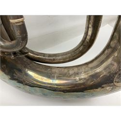 Boosey & Co silver plated 'Solbron' Class A Tuba c1920, serial number 102760, with compensating pistons and foliate engraved decoration H106cm 