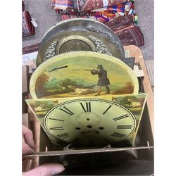 Approximately thirteen longcase clock faces, mainly 18th and 19th century, including brass and painted dials