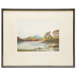 Edward Francis Wells (British 1876-1952): 'Evening Flow - Derwentwater' and 'Ullswater', two etchings with aquatint signed and titled in pencil, stamped with Rembrandt Guild Artists Proof blindstamp; D le Roux (20th century): Mountain Valleys, pair of watercolours signed, together with three other pictures including York-themed etchings max 22cm x 30cm (7)