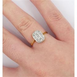 Art Deco milgrain set diamond panel ring, stamped 18ct Pt