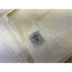 Early 19th century manuscript deed on vellum in three sections dated 25th February 1803 relating to 'An agreement between William Wilberforce, of the old palace yard, Westminster - son of Robert, AND The Reverend Thomas Bowman, of Beverley, who has agreed to buy from William Wilberforce the Freehold of a 