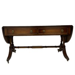 Bevan Funnell Reprodux - mahogany drop leaf sofa coffee table, fitted with two drawers