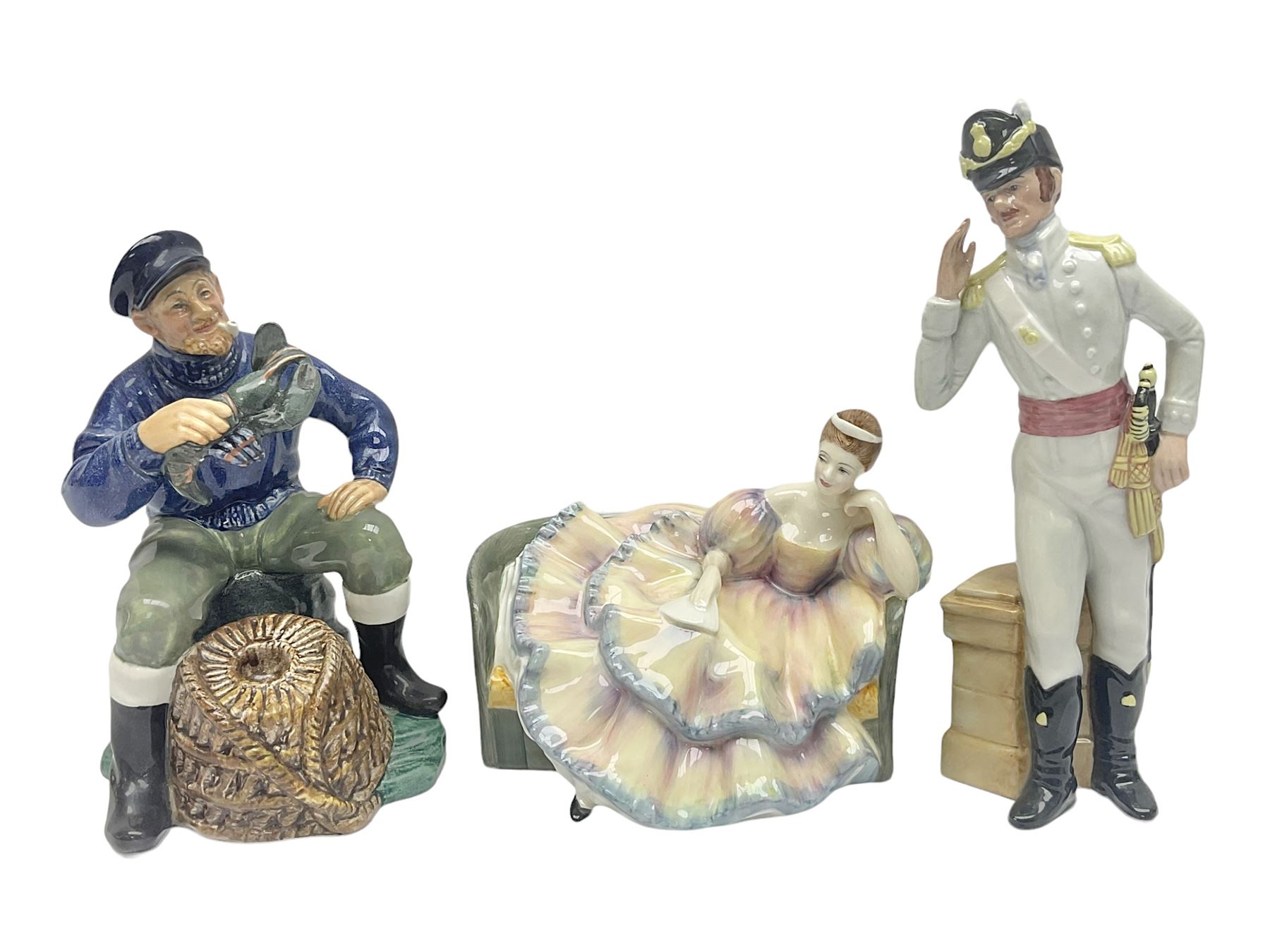 Three Royal Doulton figures, comprising The Lobster Man HN2317, Morning Ma'am HN 2895 and Pauline HN2441