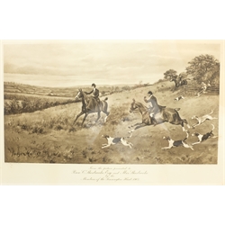 After Imogen Collier (British fl.1898-1904): The Sinnington Hunt, photogravure inscribed 'From the Picture Presented to Penn Sherbrooke Esq. and Mrs Sherbrooke by the members of the Sinnington Hunt 1905' in the plate, together with three other pictures relating to Jack Parker and the Sinnington Hunt, max 35cm x 55cm (4)
