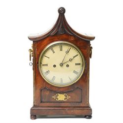 Regency bracket clock with white dial and bell strike in brass inlaid mahogany case H53cm 