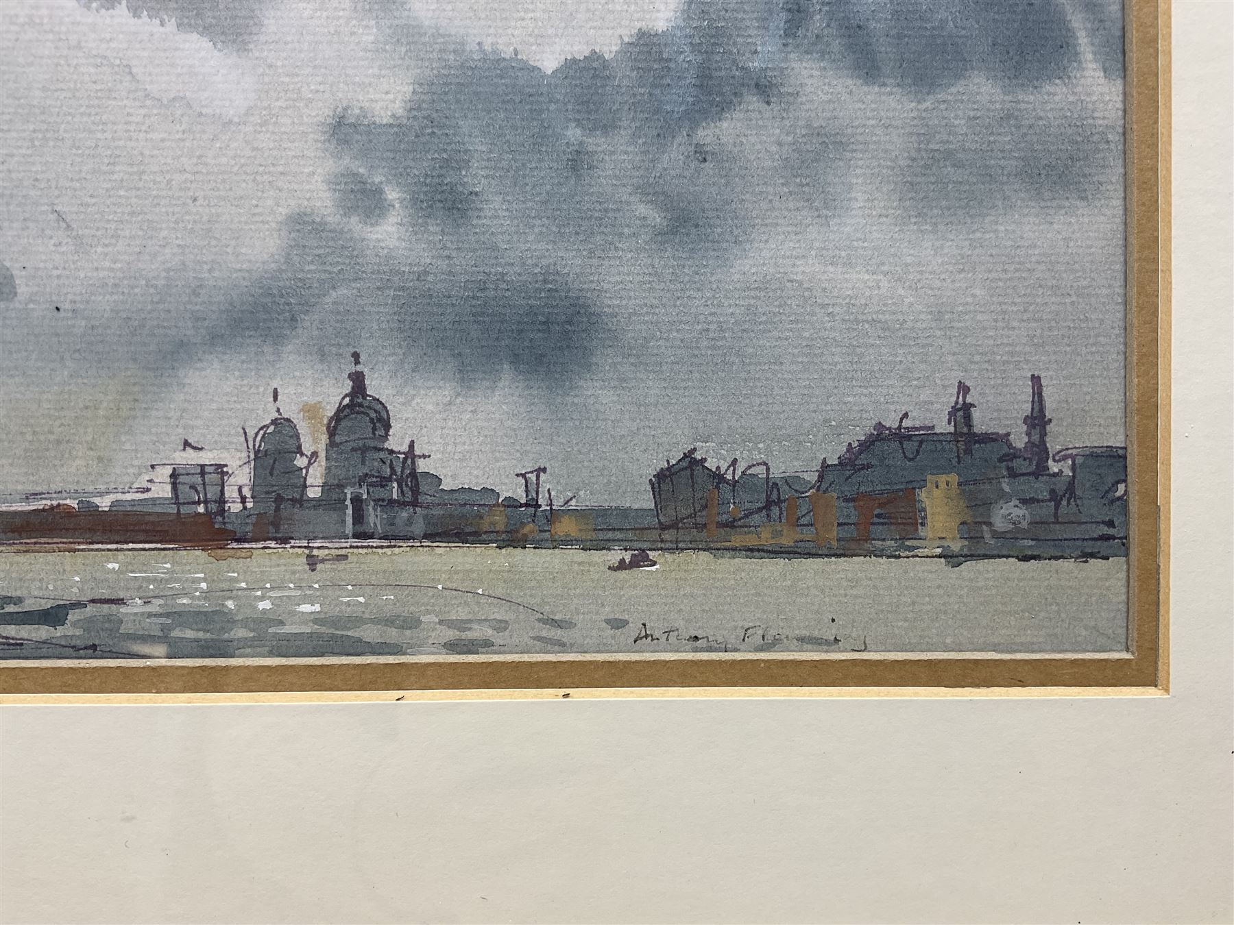 Anthony Flemming (British 1936-): Venice, pair pen and watercolours signed 17cm x 24.5cm (2)
Notes: born in London he studied at Goldsmiths College School of Art where he was awarded a First Class Honours Degree. On leaving Art School he went to Spain, his return to England was prompted by a request from John Cooper to design a racing car. Other design commissions followed from Brabham, Mclaren, Puma and Piper. He is a member of The Wapping Group of Artists having had a number of commissions from companies such as Shipowners Insurance Company, Shell, National Westminster Bank, B.P. and the Woolwich Building Society