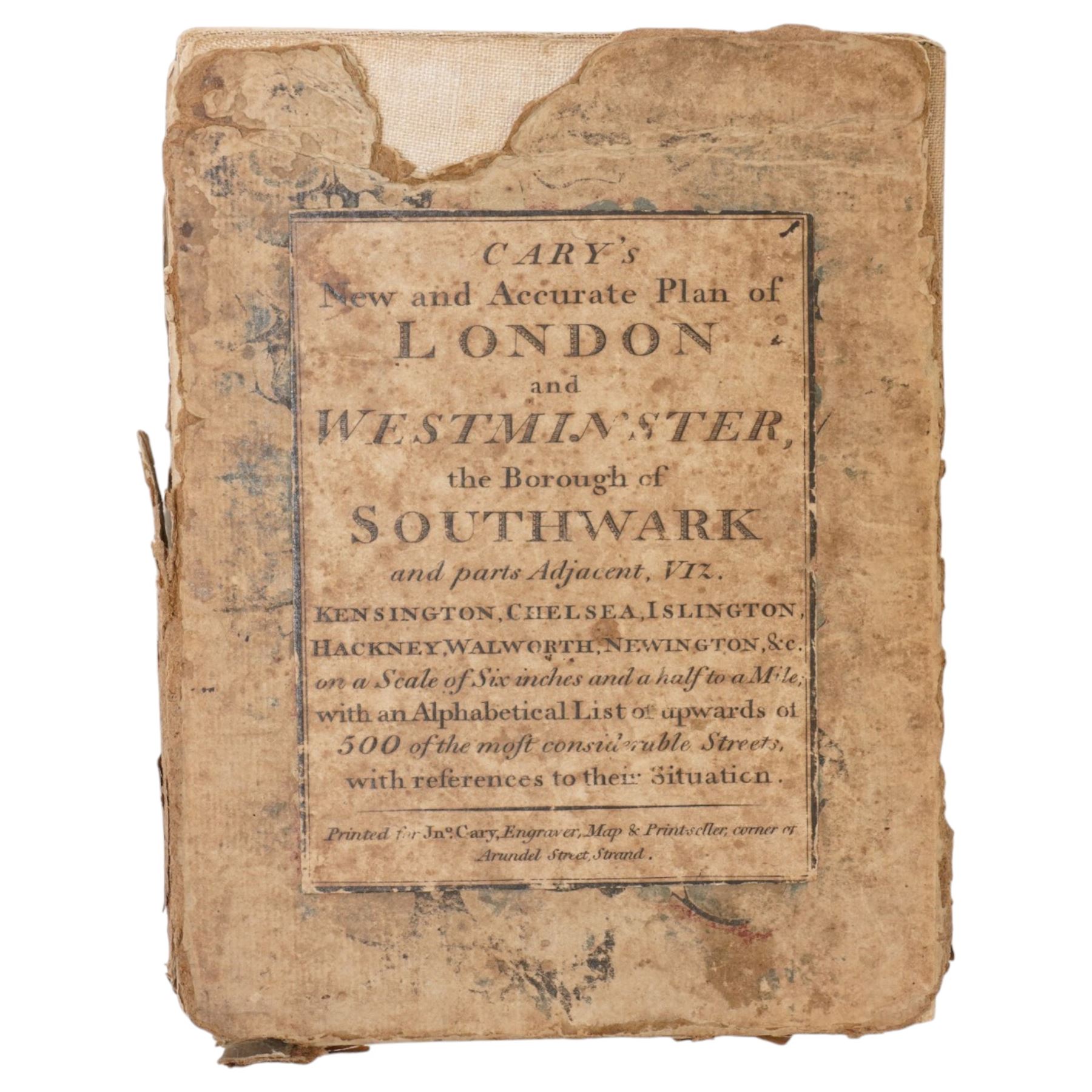 'Cary's New and Accurate Plan of London and Westminster, the Borough of Southwark and Parts Adjacent' thirty two panel folding map mounted on linen in slip case 81cm x 123cm 