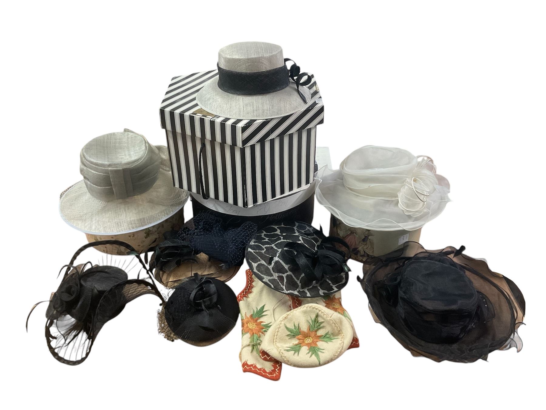 Four hat boxes containing various ladies hats Affordable Antiques Collectors