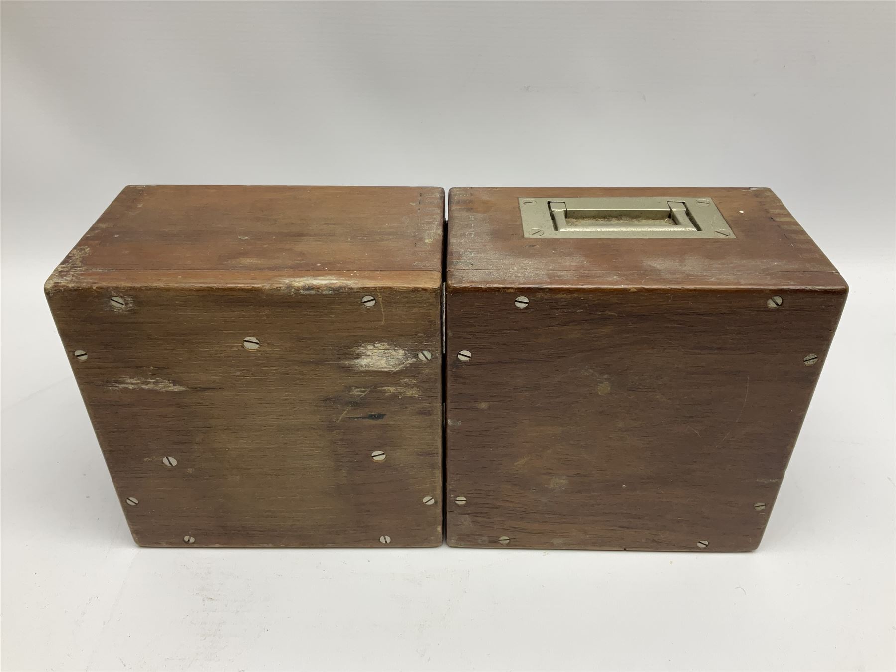 Admiralty Patt. 1640 Cell Tester by Muirhead & Co. Ltd. No.114993; in original teak case with inset carrying handle 17cm square H21cm