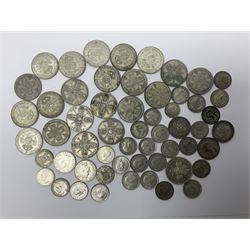 Approximately 350 grams of Great British pre 1947 silver coins, including sixpences, florins etc
