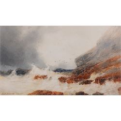 Paul Marny (French/British 1829-1914): Rough Seas off 'Filey Brigg', watercolour signed an...