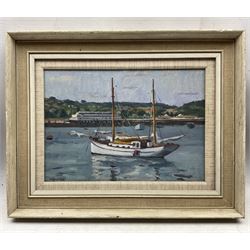 Clifford Hall (British 1904-1973): Yatch in the Harbour, oil on board signed 24cm x 34cm 