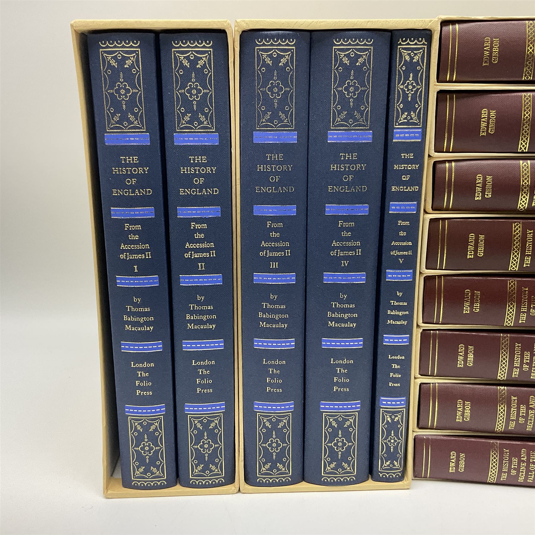 Folio Society - eighteen volumes including The History of the Decline and Fall of the Roman Empire, eight volumes, The History of England, five volumes etc, all with slip covers 