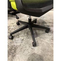 Five swivel adjustable office chairs, lime green fabric - THIS LOT IS TO BE COLLECTED BY APPOINTMENT FROM DUGGLEBY STORAGE, GREAT HILL, EASTFIELD, SCARBOROUGH, YO11 3TX