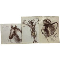 Henry Roland (Belgian 1919-2000): Three mixed media still life studies variously signed, titled and dated together with a signed Sketch of a Lady upon a beermat; a posthumous album of prints with other Roland ephemera max 24cm x 32cm (5)