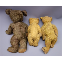  Two early 20th century plush covered teddy bears for restoration and a mid-20th century teddy bear with curly plush body (3)  