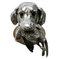 Charles Paillet (1871-1937), nickel plated car mascot, modelled as the head of a gun dog carrying a pheasant, signed verso, not including fixture H8cm 