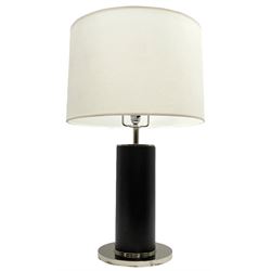 Ralph Lauren - 'Beckford' table lamp, cylindrical form in chocolate brown leather, polished metal base, with shades