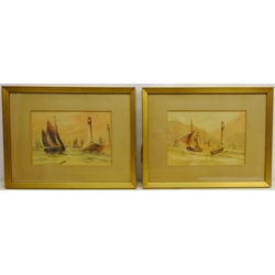  Fishing Boats off Whitby, pair 19th century watercolours unsigned 18.5cm x 27cm (2)  