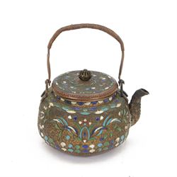 Champleve enamel teapot, with pierced fi