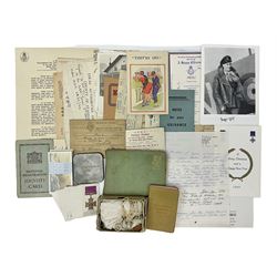 Manuscript letter from Dambuster 'Johnnie' Johnson replying to a request for his autograph; five Battle of Britain signed photographs; VC & GC Association 1969 Xmas card signed by Victor Turner; WW2 bomb (?) parachute; and other WW2 and later paper ephemera ec