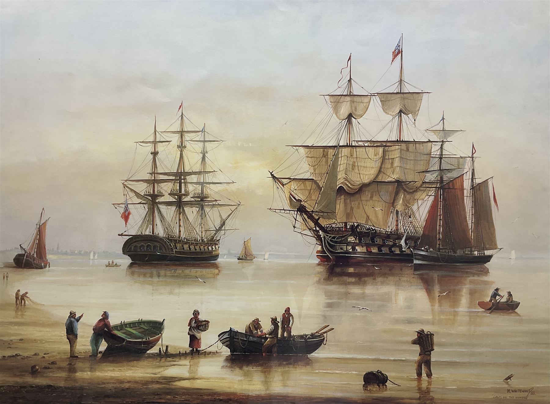 Michael James Whitehand (British 1941-): 'Shipping on the River Humber', limited edition colour print signed and numbered 191/200 together with six further unframed max 60cm x 81cm