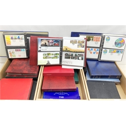Large collection of 1970s and later first day covers including many with special postmarks, many without address or applied address label, two five pound coin covers etc, in three boxes