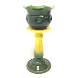 Bretby green and yellow glazed jardinière and stand, impressed no. 14370, H74cm