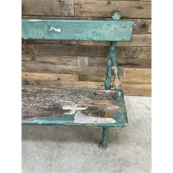Early 20th century cast iron framed faux bois garden bench, timber seat and back rest