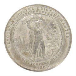 Victorian medal commemorating the 200th Anniversary of the Revocation of the Edict of Nantes in 1885, in Elkington & Co case