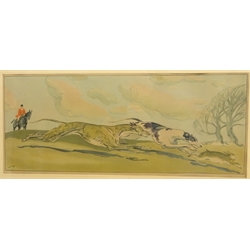  Hare Coursing, three colour lithographs signed in pencil by Edward Frank Gillett (British 1874-1927) max 19.5cm x 46cm (3)  