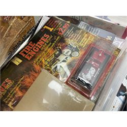 Two Compare the Meerkat meerkat dolls comprising Batman and Star Wars, Ted 2 stuffed doll, quantity of boxed bobble heads, and quantity of magazines with models to include Men At War, Fire Engines of the World etc in three boxes