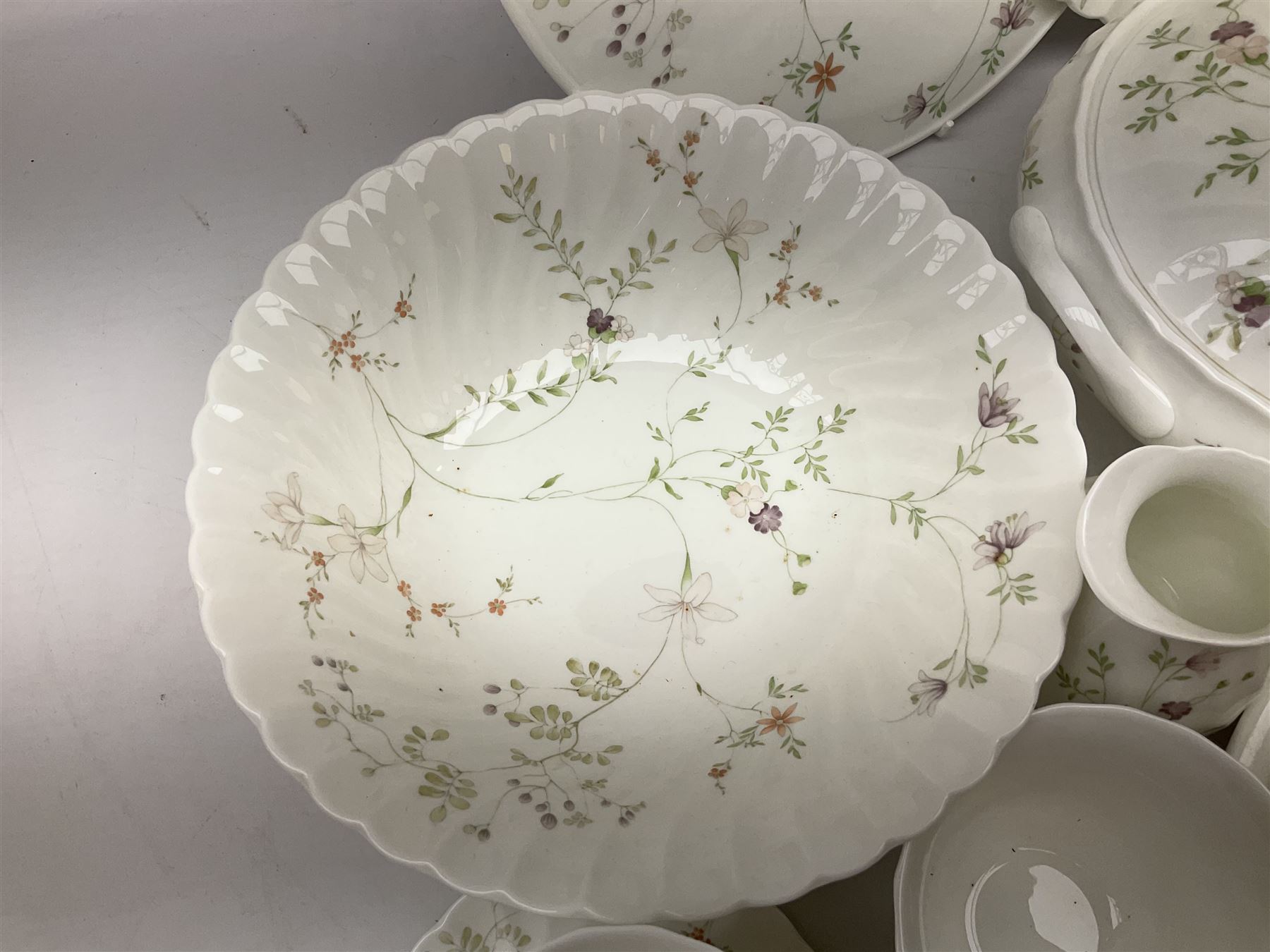 Wedgwood Campion pattern tea and dinner wares for eight, comprising twin handled lidded tureen, eight teacups and saucers, eight side plates, coffee pot. sauce boat and stand, open sucrier and milk jug, butter dish, oval serving plate, bowl, etc, together with Royal Doulton Citrus Grove ceramics