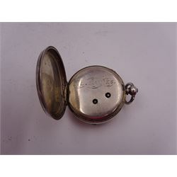 Victorian silver full hunter lever pocket watch, hallmarked John Hammon, London 1876, together with a Victorian silver Chronograph pocket watch, with personal engraving to inside case,  hallmarked Leopold Bessire, Birmingham 1887, and a 1930s silver match case, with engine turned decoration and engraved initials, hallmarked Walker & Hall, Chester 1933